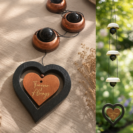 Personalised Memorial Bell Wind Chime | Japanese Pagoda with Spinning Heart