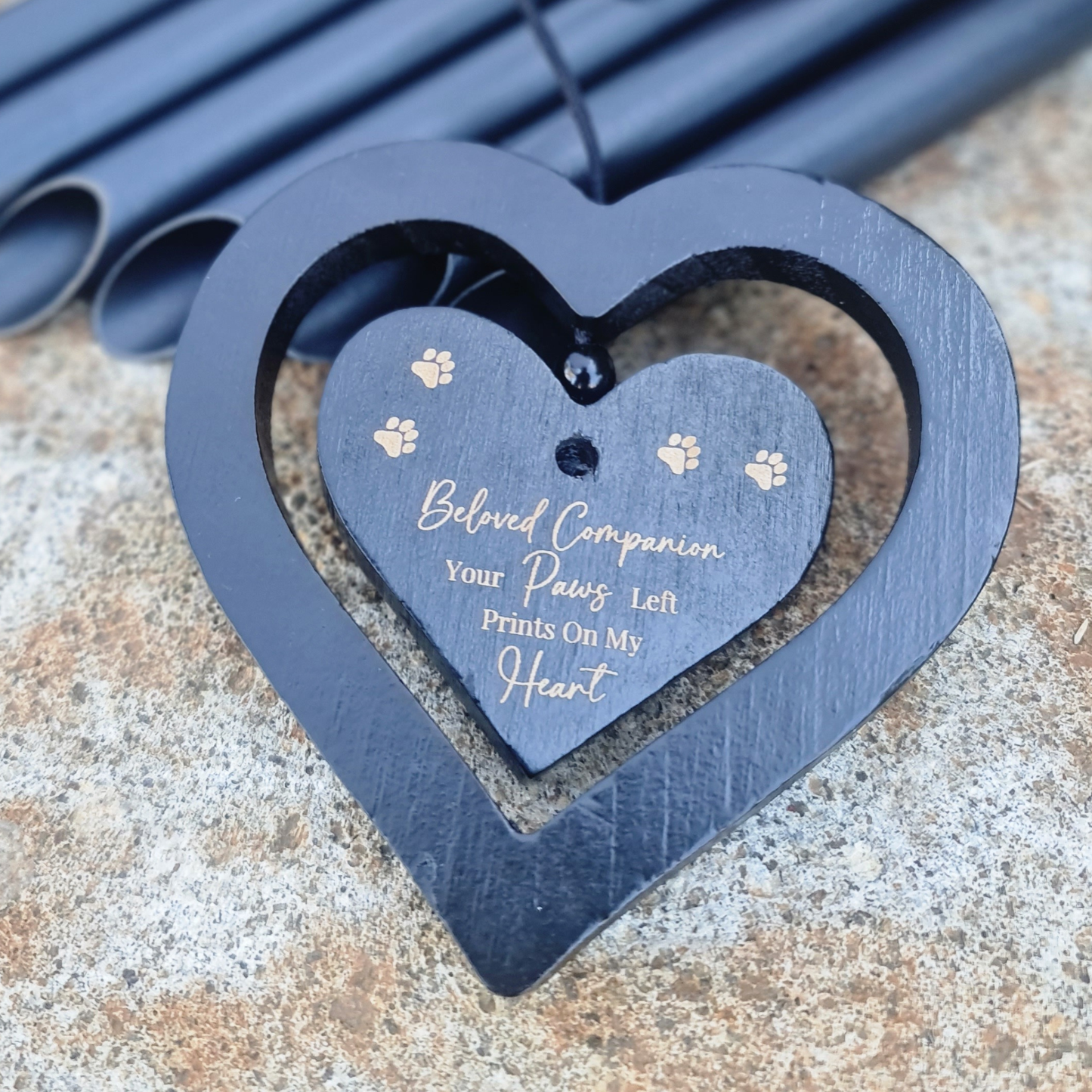 Personalised Pet Memorial Wind Chime – Engraved Spinning Heart, Sympathy Gift