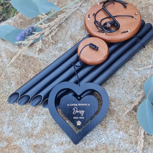 Personalised Pet Memorial Wind Chime – Engraved Spinning Heart, Sympathy Gift