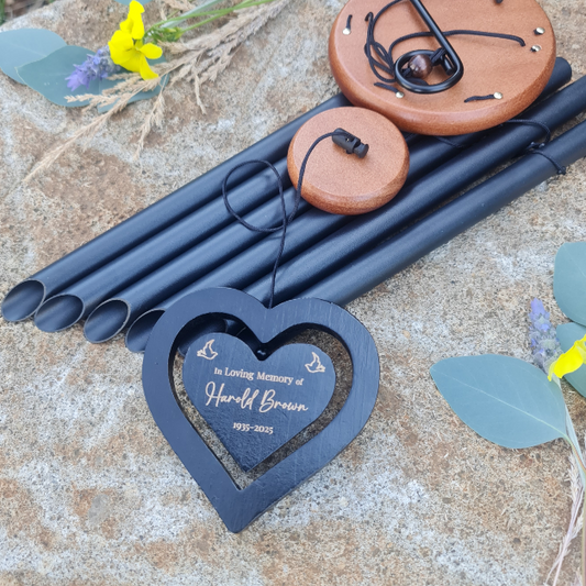 Personalised Memorial Wind Chime – Engraved Spinning Heart, Sympathy Gift