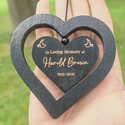 Personalised Memorial Wind Chime – Engraved Spinning Heart, Sympathy Gift